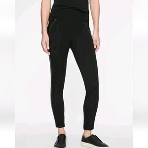 Athleta Siena Faux Leather Trim Moto Zipper Leggings Size 6